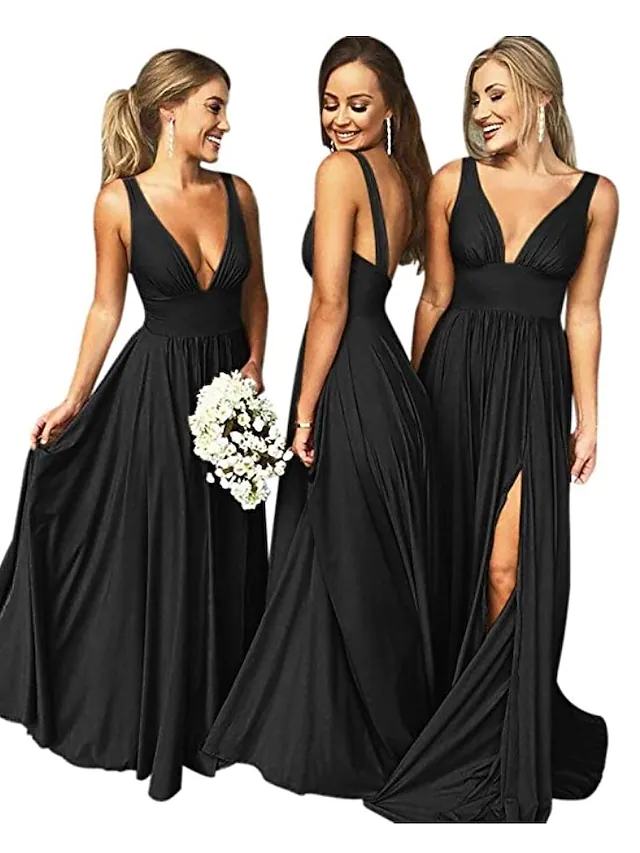 Back view of the flowy A-Line chiffon bridesmaid dress, showcasing its floor-length design.