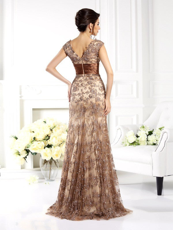 A-Line Mother of the Bride dress with lace details.
