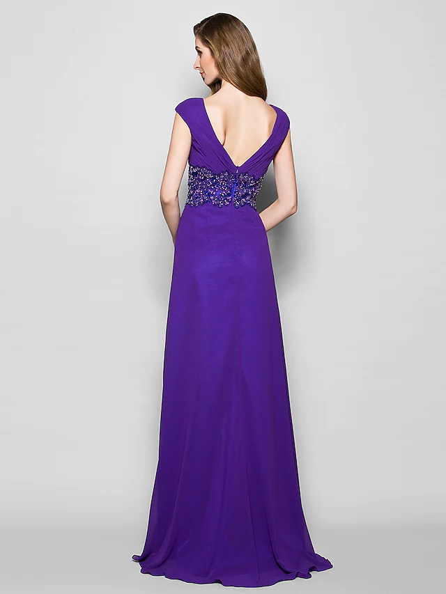 Back view of A-Line Mother of the Bride dress, showing sweep train.