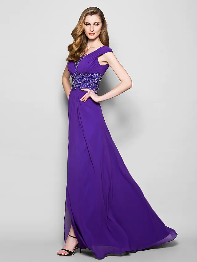 Side view of A-Line Mother of the Bride dress, highlighting the silhouette.