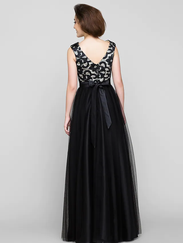 Back view of the A-line mother of the bride dress, showcasing the flowing tulle.