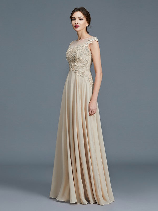 Ruffled detail on the back of a sleeveless A-Line formal dress.