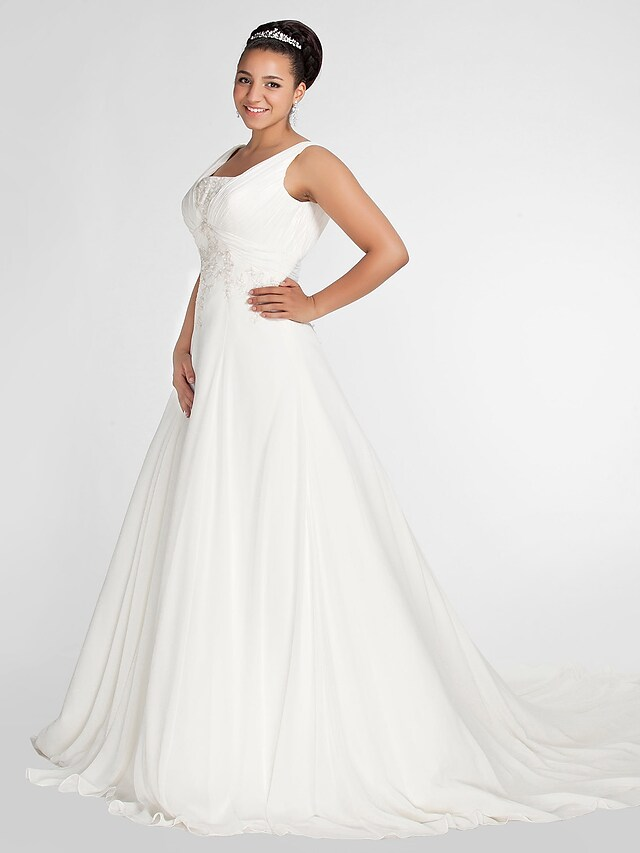 Side profile of the A-line wedding dress, highlighting its silhouette.