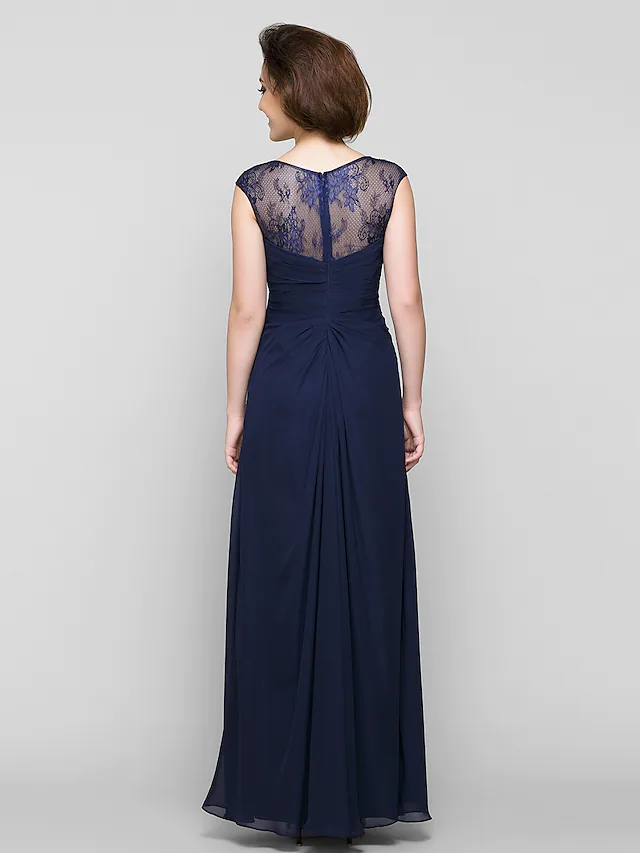 Close-up of the V-neckline and delicate lace on the A-Line dress.