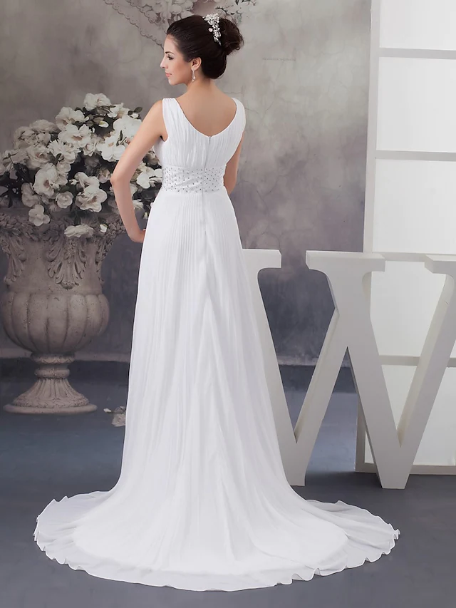 Side view of A-Line V-neck bridal gown with regular straps.