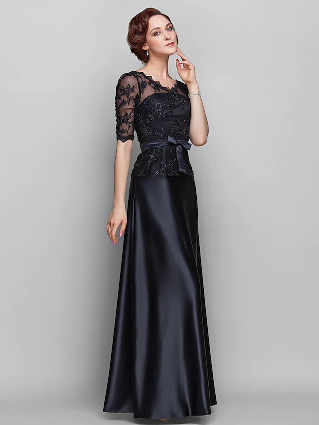 Back view of the A-Line Mother of the Bride dress, showing the flowing floor-length skirt.