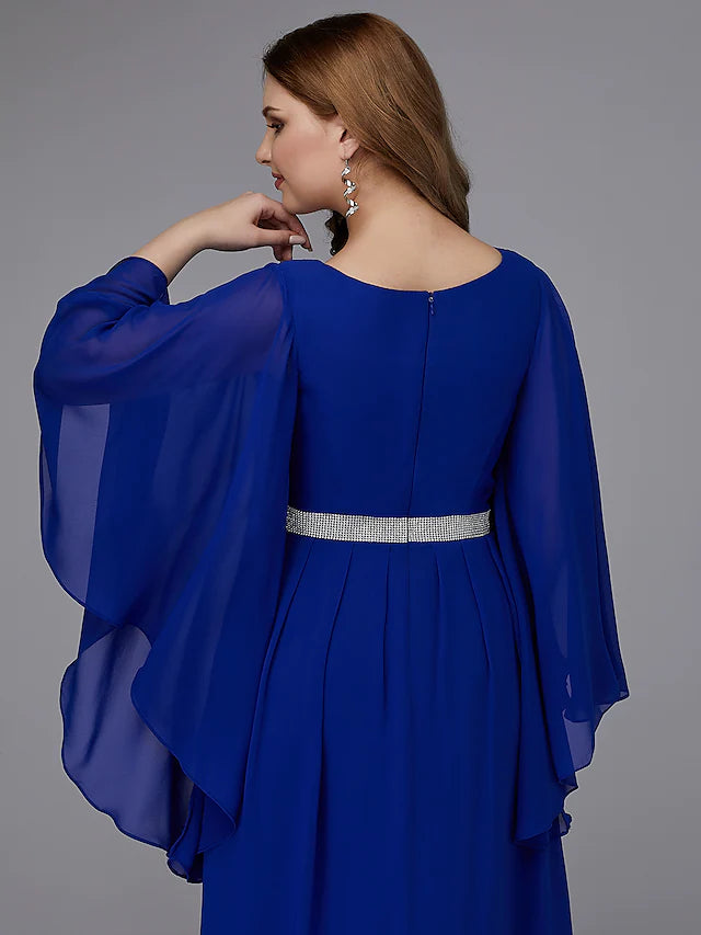 Full length view of an elegant plus size formal dress.