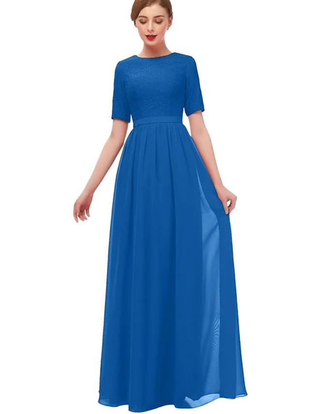 Elegant A-line chiffon bridesmaid dress with V-neck, pleats, ruffles, and split front.