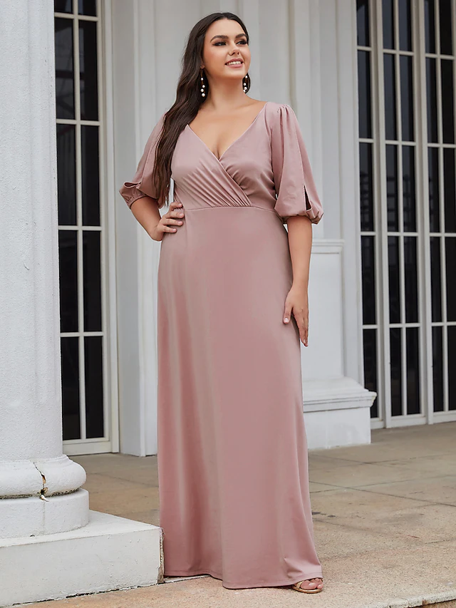 Back view of a floor-length A-Line V-neck bridesmaid dress.