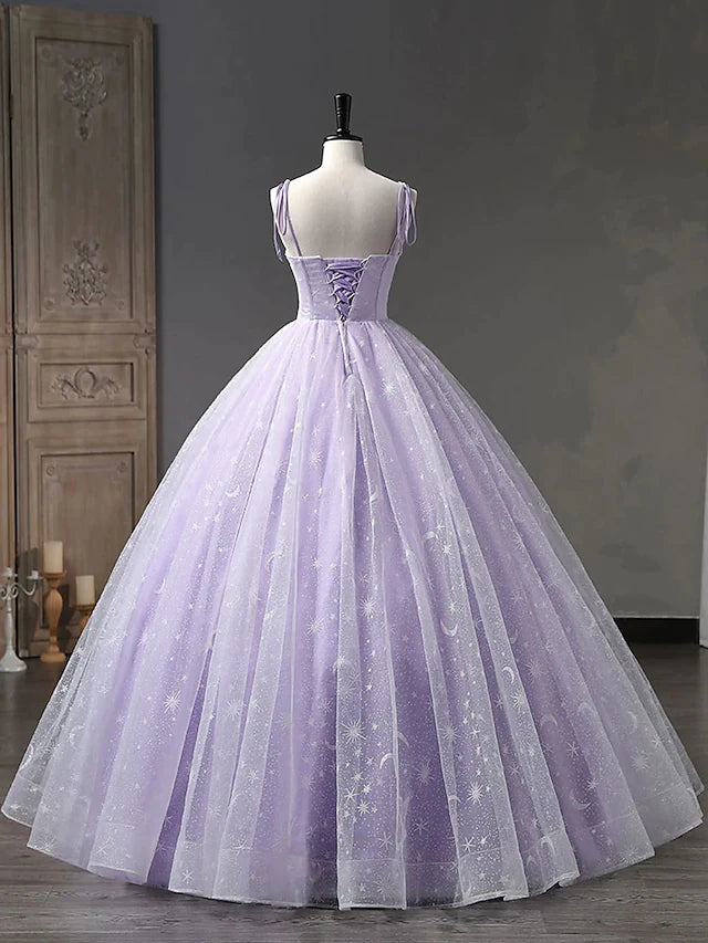 Full length view of a woman wearing a minimalist ball gown prom dress.