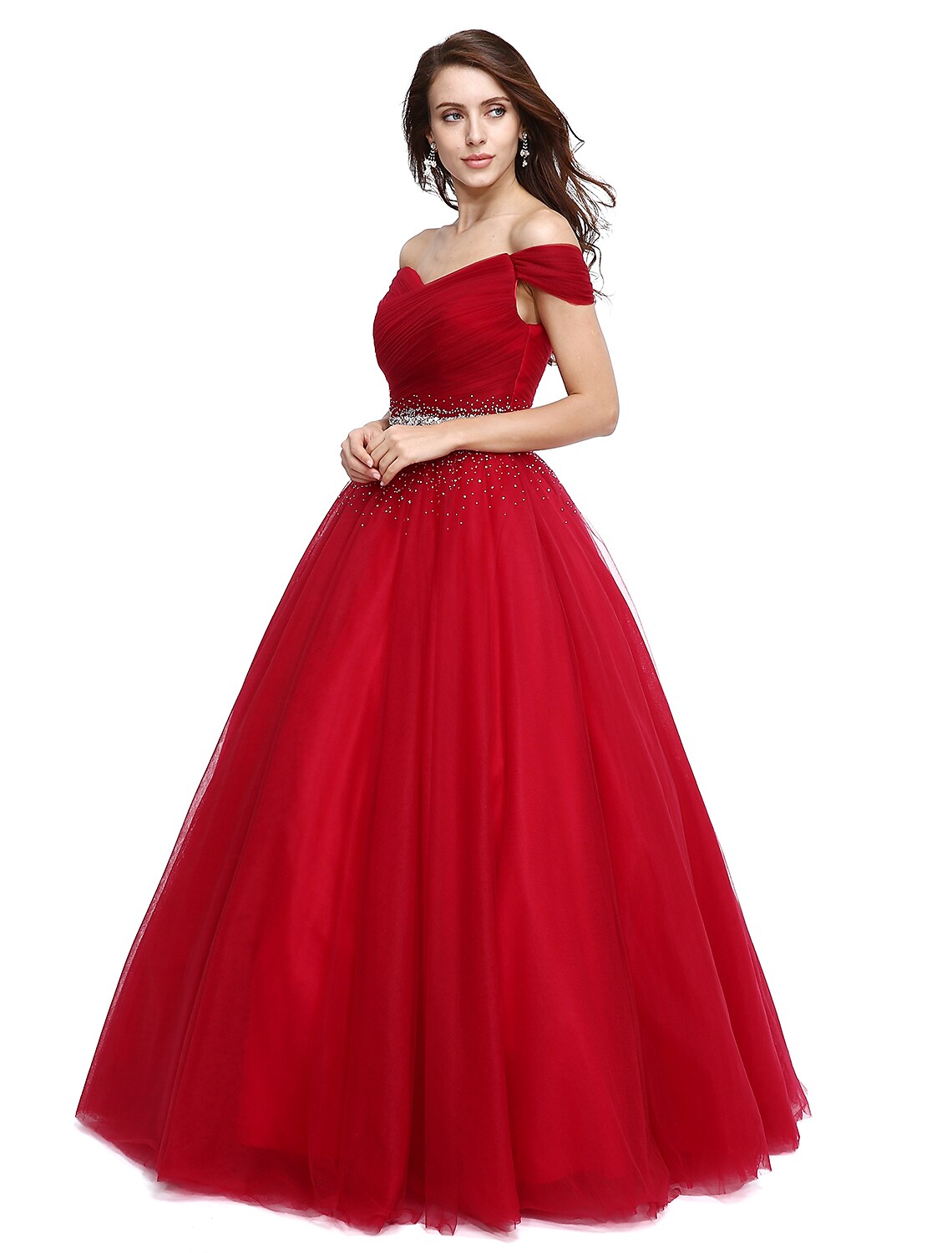 Back view of formal ball gown with sequin details.