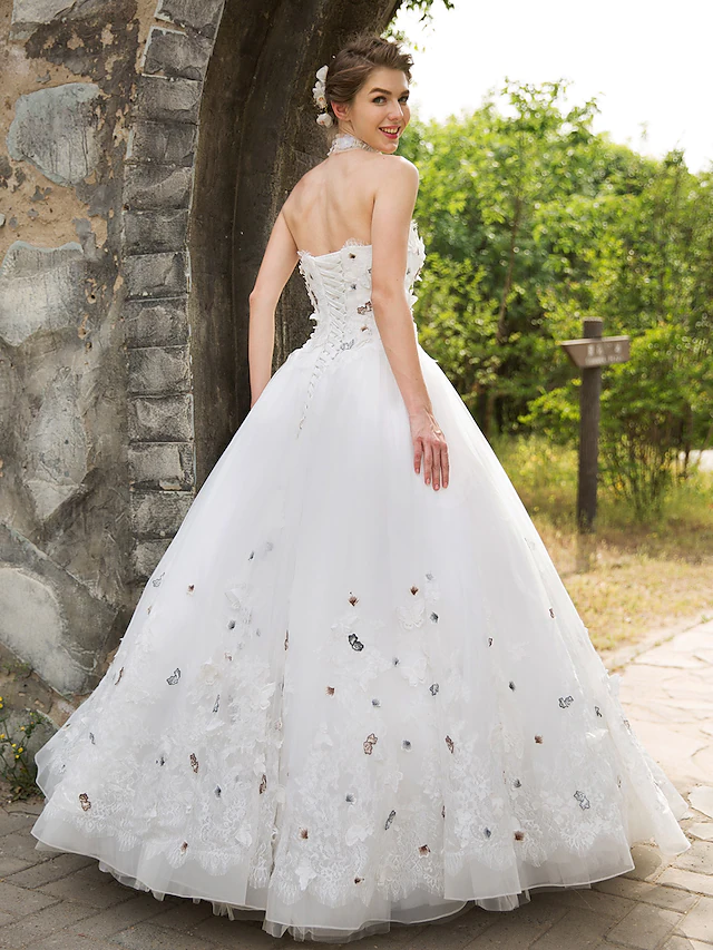 Full length view of the bridal ball gown with sweetheart neckline.