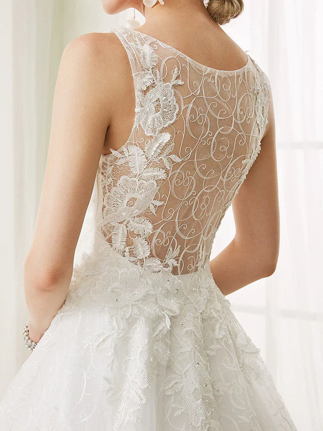 Full length view of the elegant ball gown wedding dress.