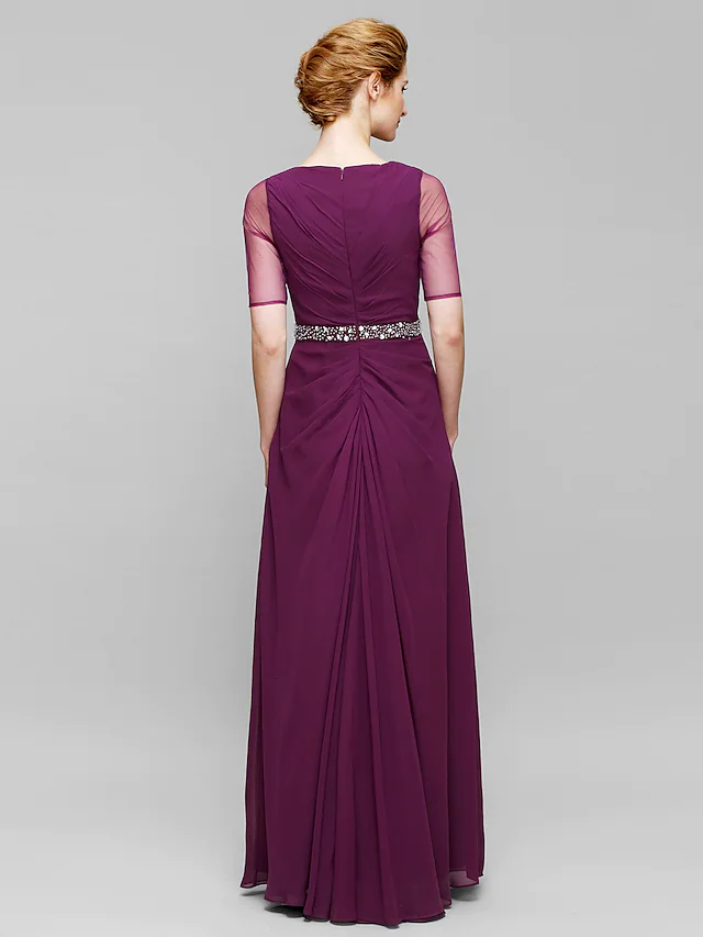 Mother of the Bride dress showing floor length silhouette.