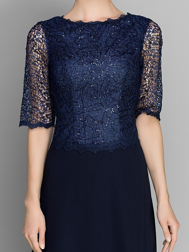 Model wearing the sophisticated chiffon dress for a wedding.