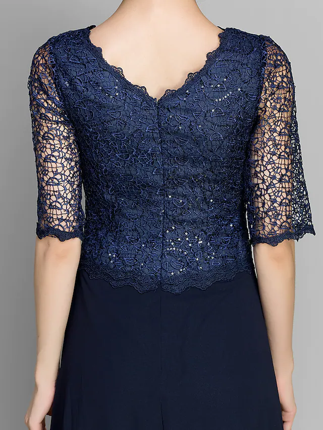 Detail of the flowing chiffon skirt and pleated design.