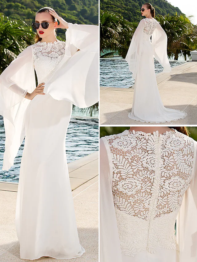 Back view of the wedding dress showing illusion lace detail.