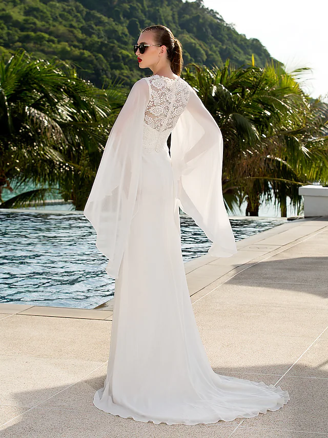 Side view of the georgette wedding gown.