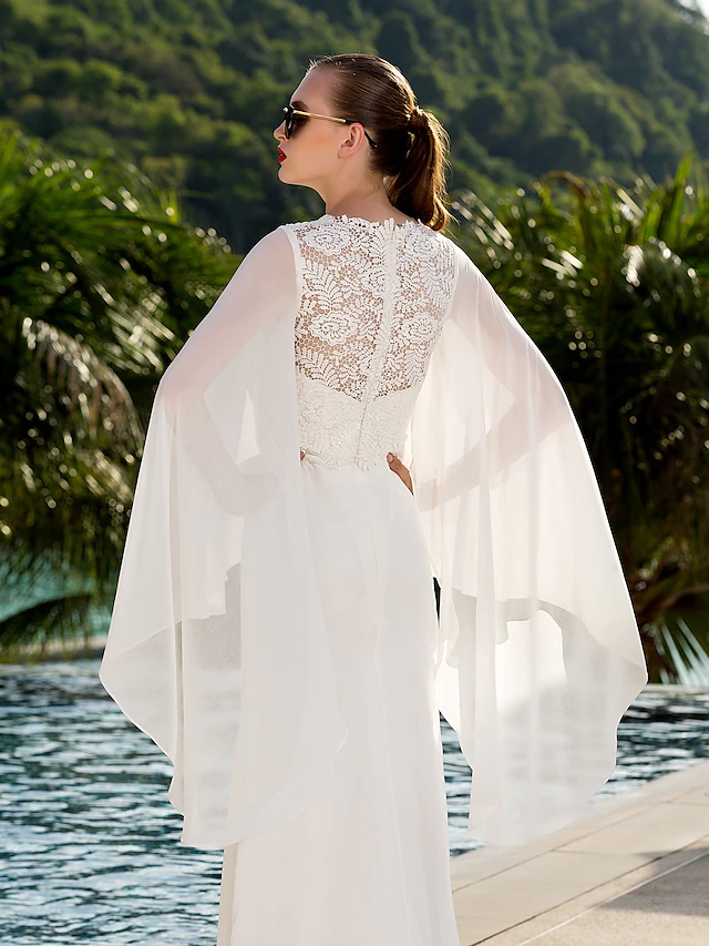 Model wearing the long sleeve georgette wedding dress.