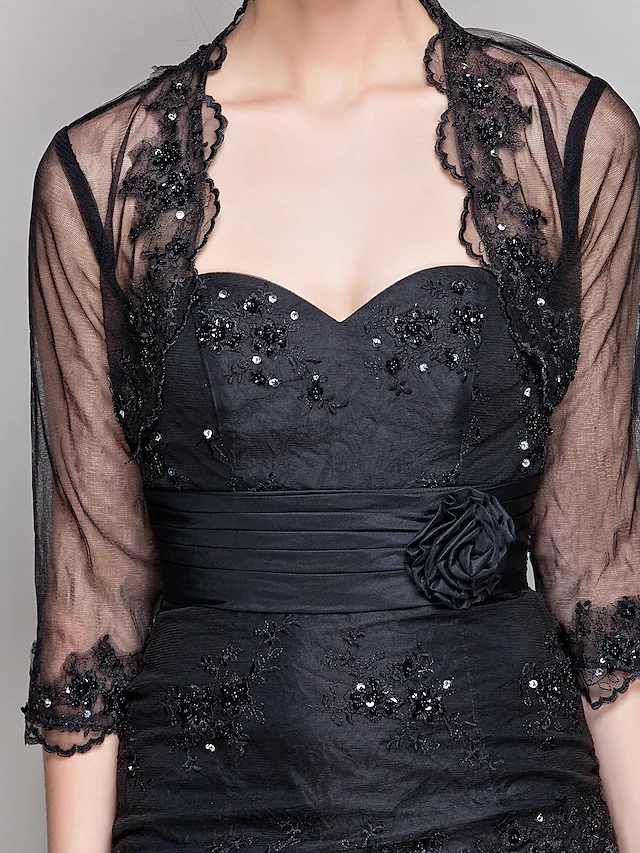 Detail of 3/4 sleeve with delicate lace embellishments.