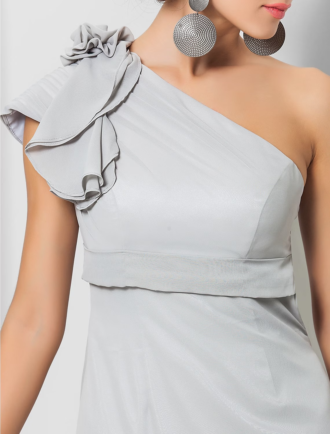 Full length view of the elegant chiffon gown with a subtle train.