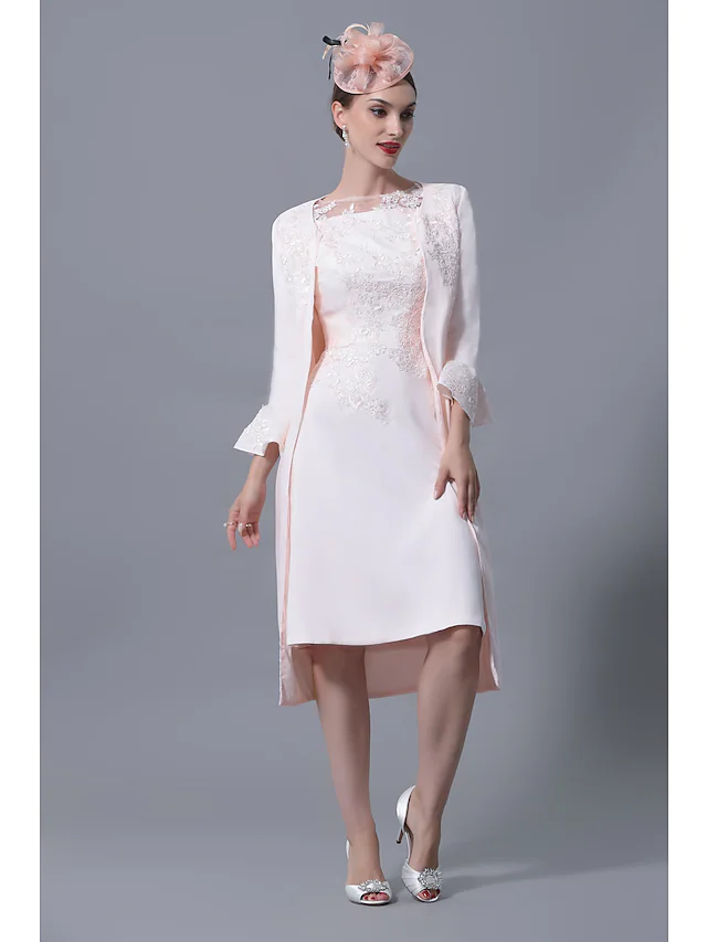 Side profile of the woman wearing the elegant polyester dress.