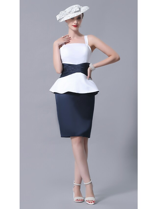 Back view of a knee-length satin Mother of the Bride dress.