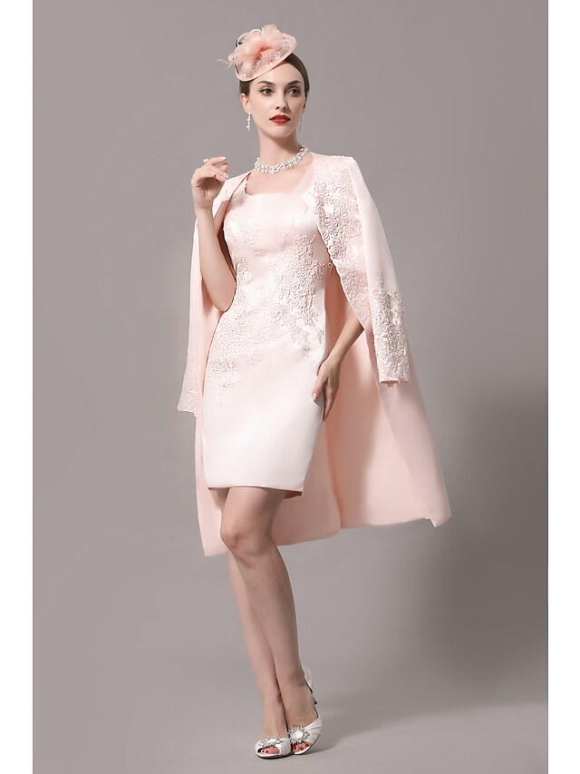 Full view of plus size satin Mother of the Bride dress.