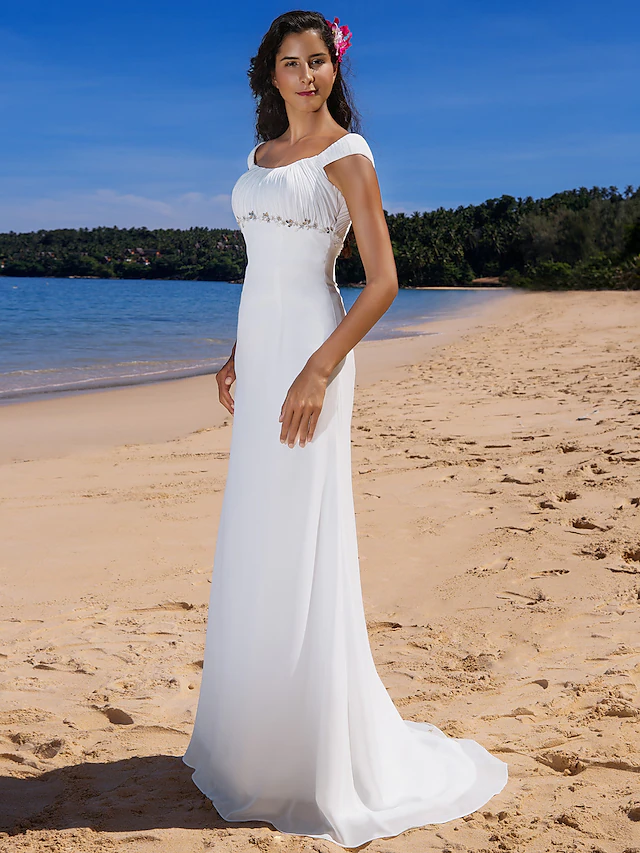 Back view of a plus size wedding dress with button accents.