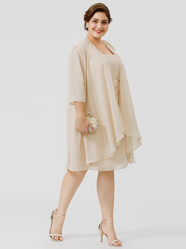 Front view of the elegant plus size knee-length dress.