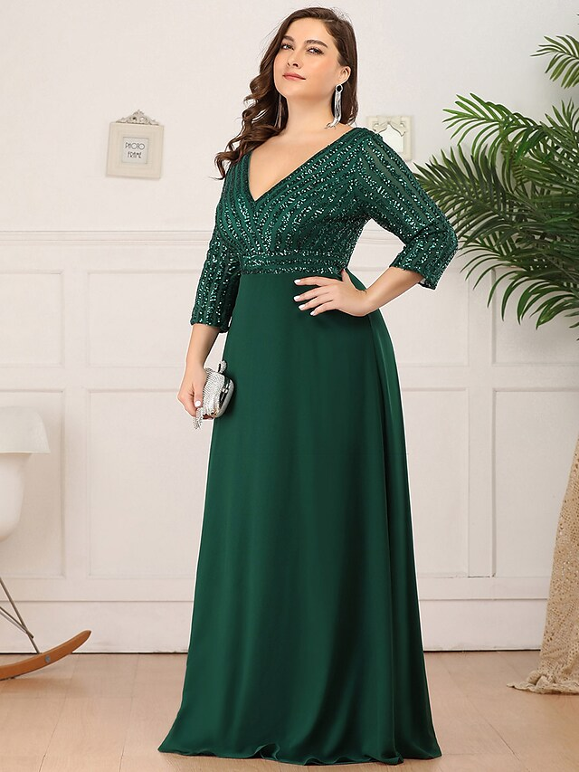 Back view of the floor-length elegant sequin dress.