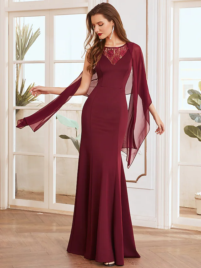 Elegant V-neck satin and lace mother of the bride dress.