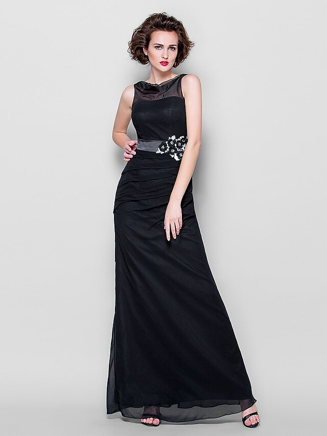 Side view of sleeveless Mother of the Bride dress.