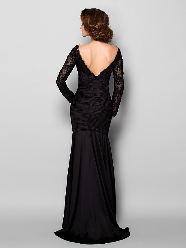 Back view of Mother of the Bride dress with ruched beading.