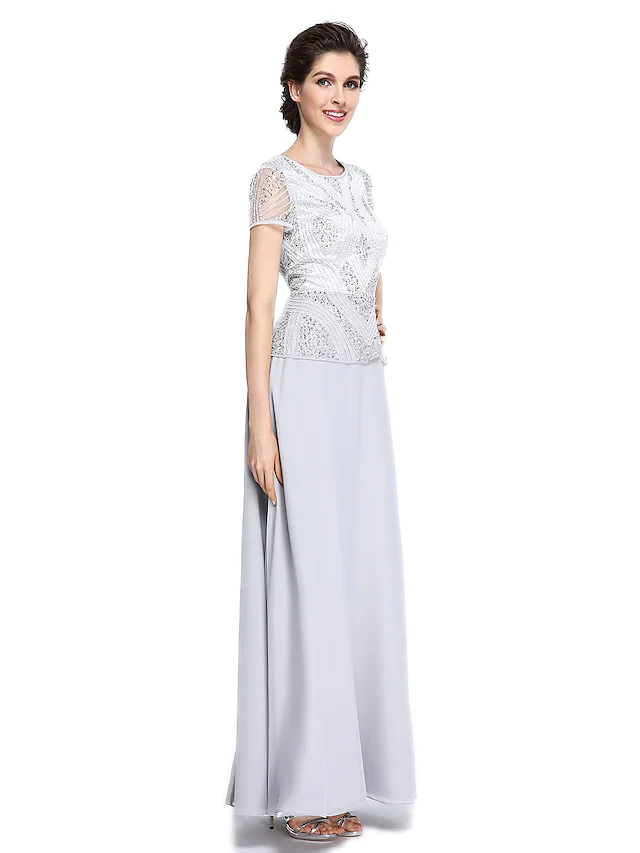 Back view of the beaded and sequined mother of the bride dress.