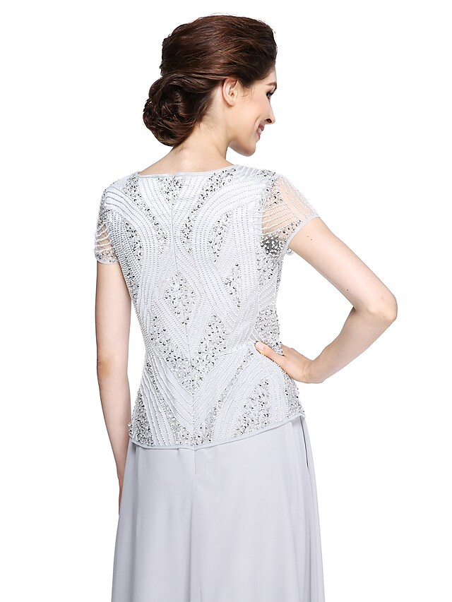 Full-length view of the mother of the bride dress, showcasing its elegant silhouette.