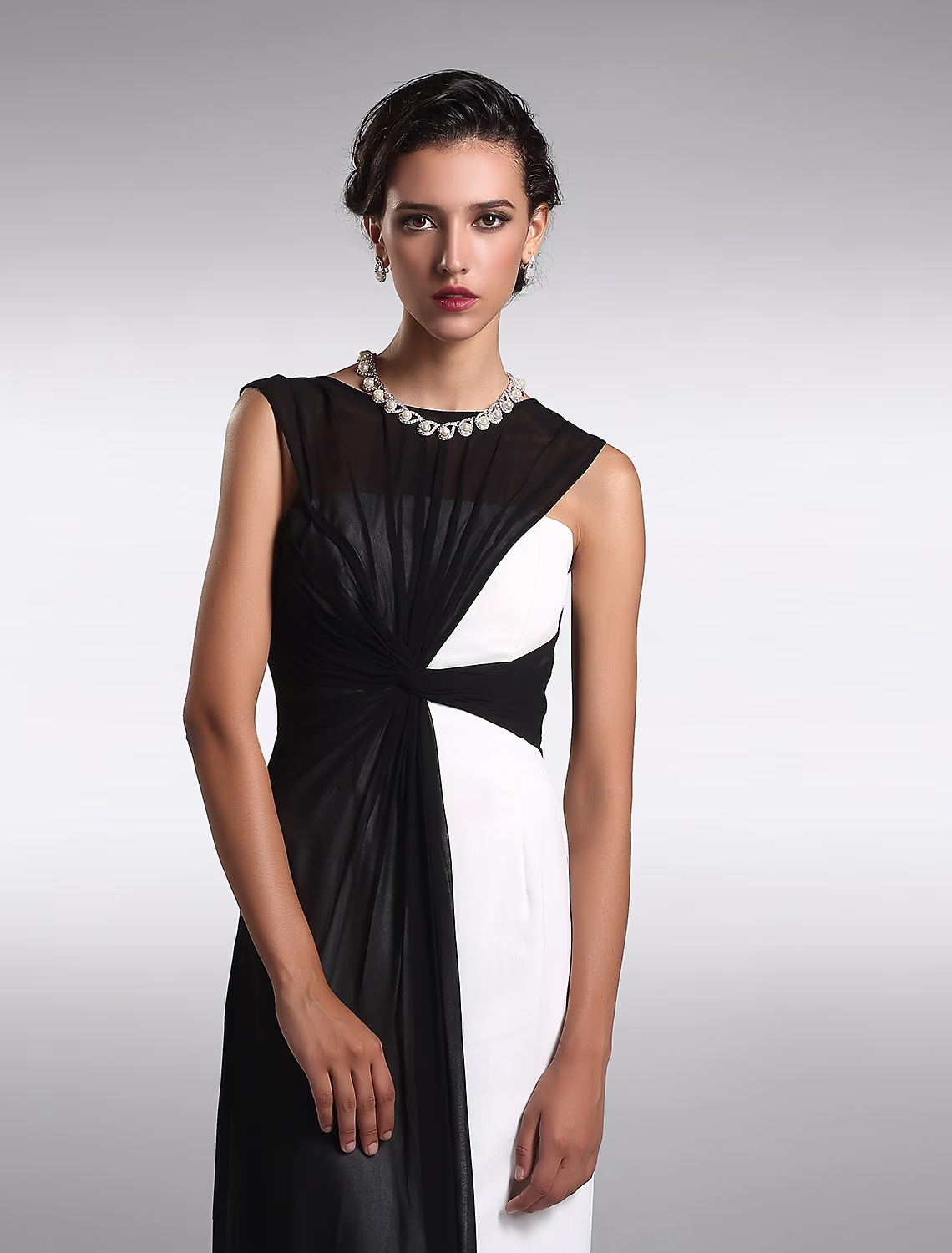 Full view of the elegant black prom gown.