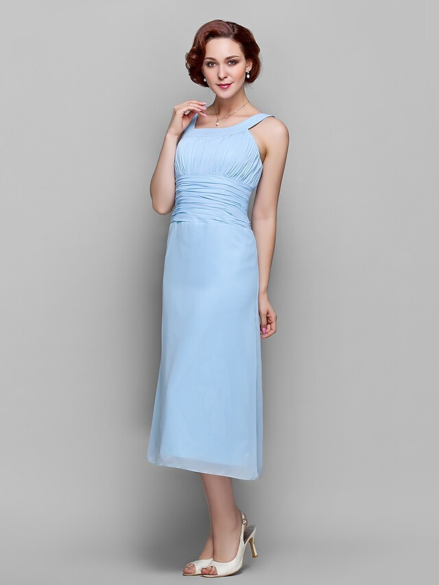 Side view of the elegant chiffon dress.