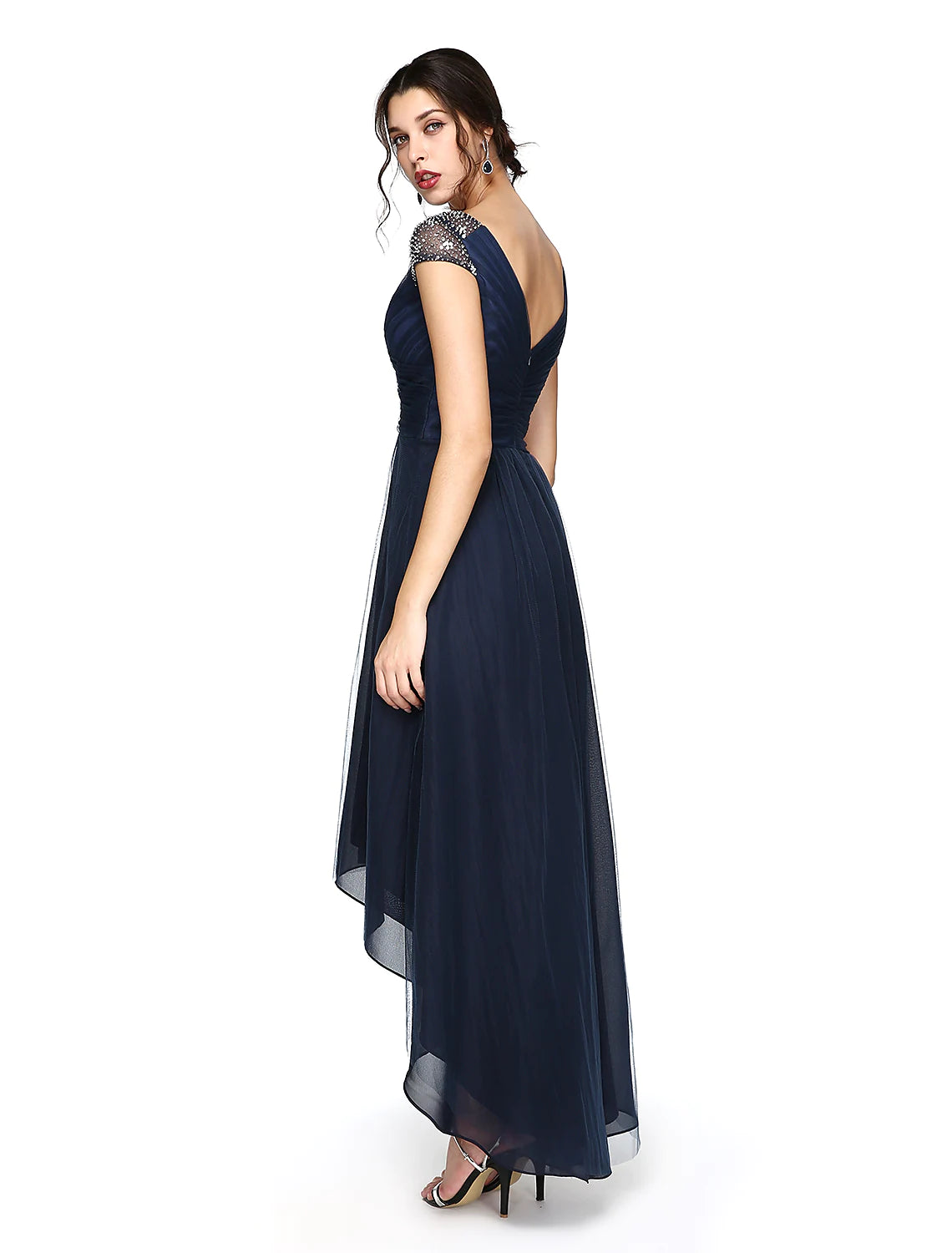 Side profile of the sheath midi dress, showing its column silhouette.