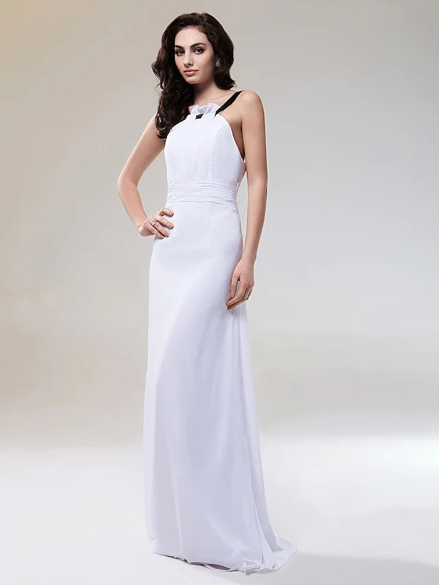 Side profile of a bridesmaid dress, highlighting the ruched waist.