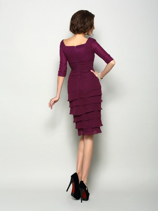 Chic V-neck half sleeve short chiffon dress, ideal for wedding guests.