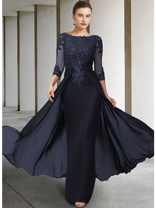 Back view of the chiffon and lace dress, highlighting sequin details.