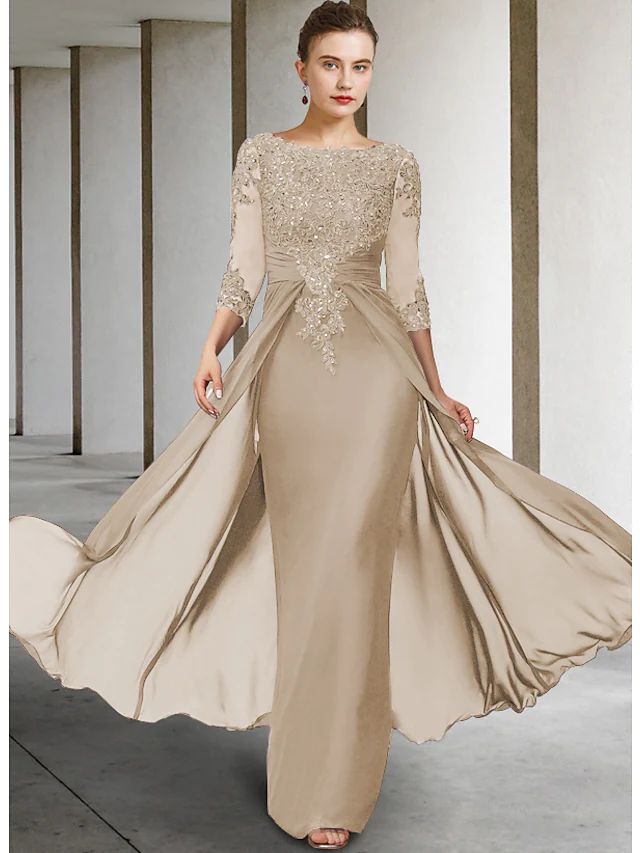 Full view of the sparkling Mother of the Bride dress.
