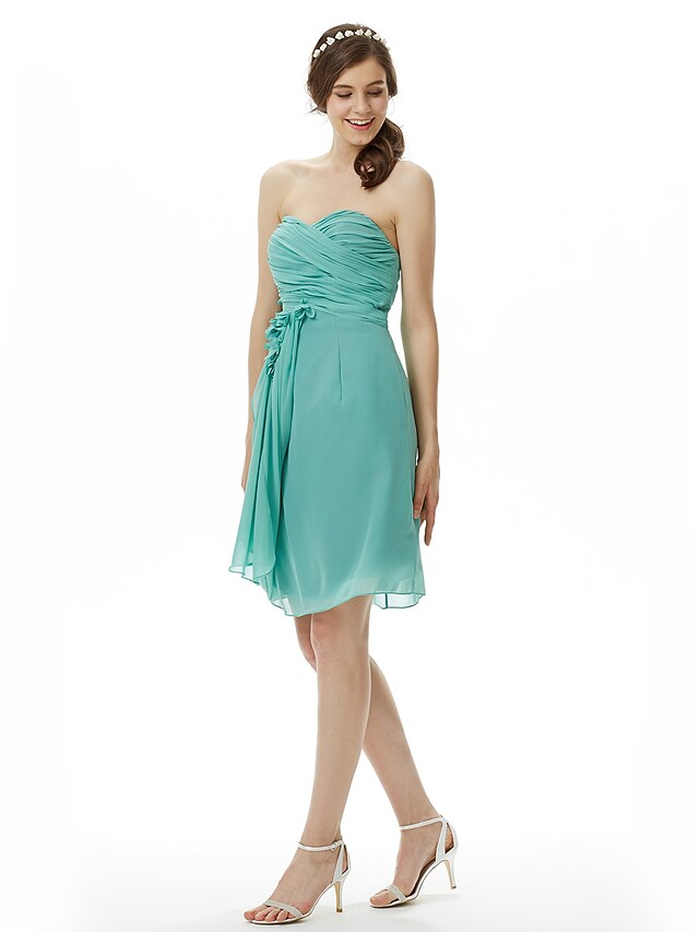 Chiffon bridesmaid dress with sweetheart neckline.