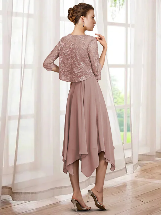 Back view of the elegant two-piece A-line mother of the bride dress.