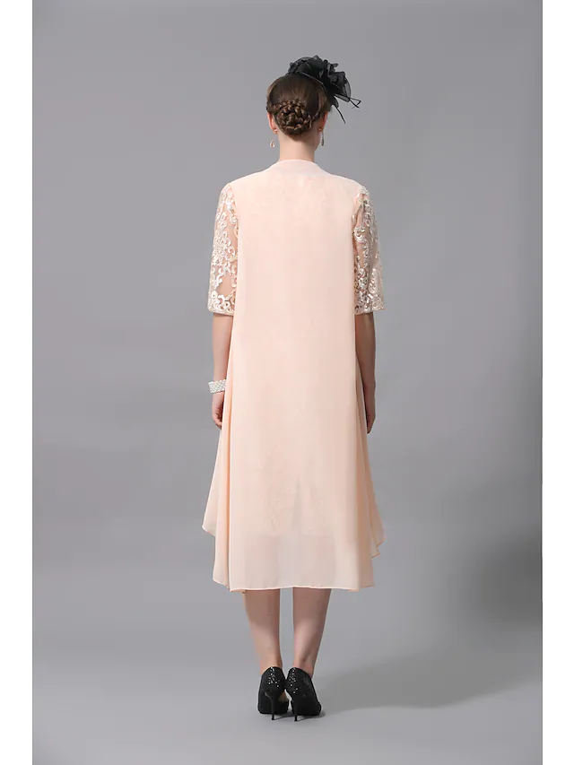 Back view of the A-line Mother of the Bride dress.