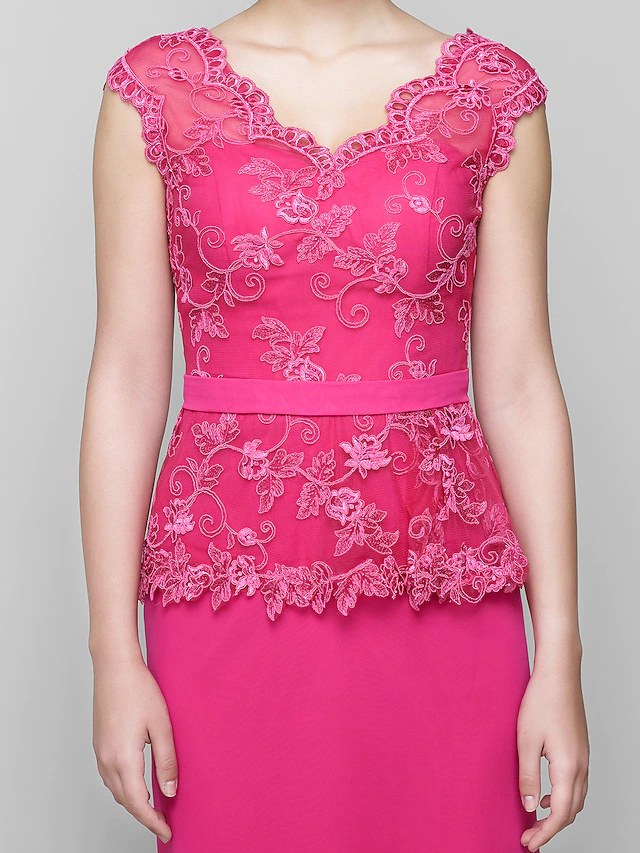 Full length view of the V-neck formal gown.