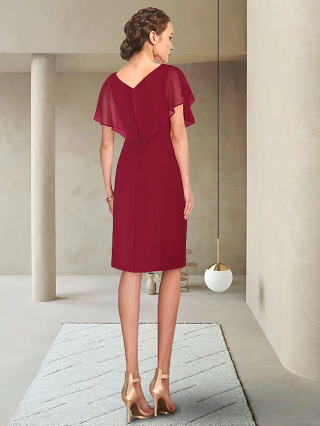 Full view of the elegant V-neck chiffon dress, suitable for a mother of the bride.