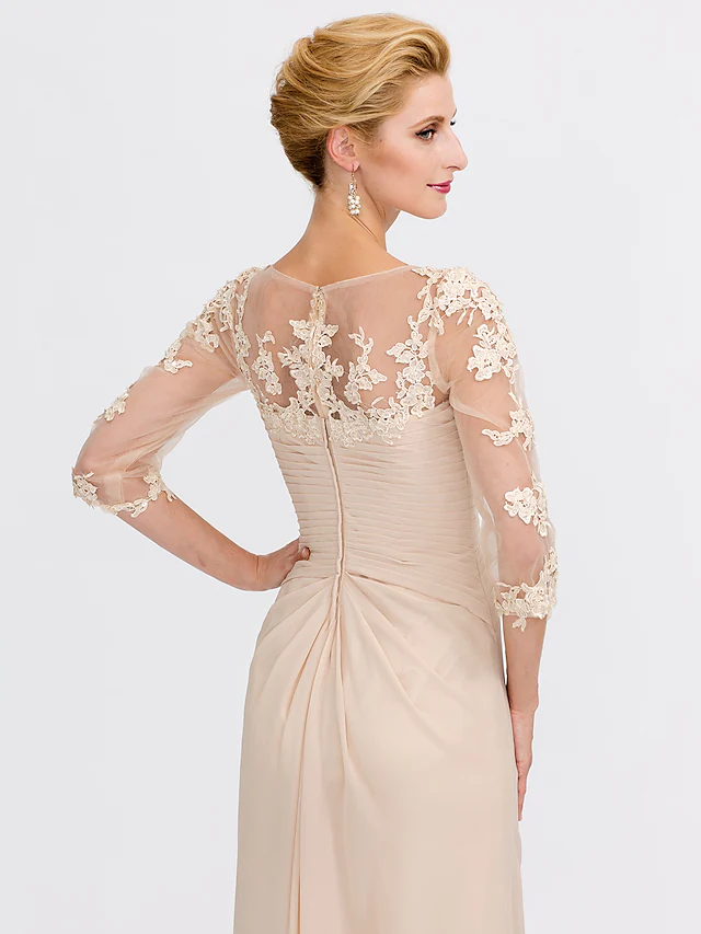 Full view of a flowing Mother of the Bride dress with elegant details.