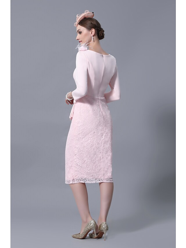 Kleid für die Mutter der Braut, Übergröße, elegant, Vintage, Rundhalsausschnitt, knielang, Spitze, 3/4-Ärmel mit Spitzenrüschen-Applikationen